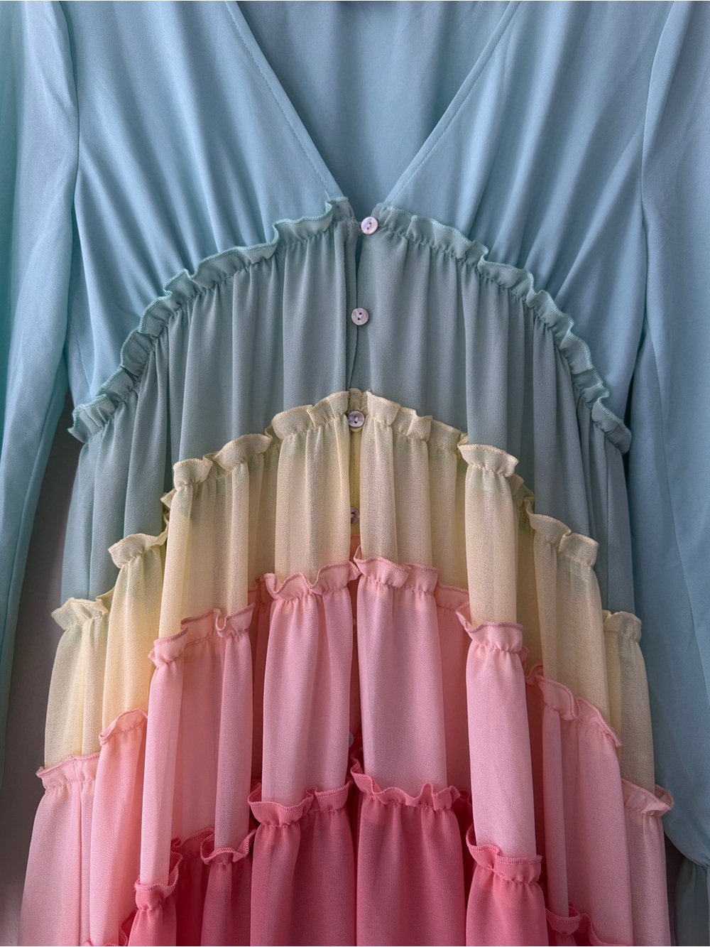 Vici Rainbow Pastel Tiered Ruffle Maxi Dress Long Sleeve Chiffon Boho Festival - Picture 5 of 11